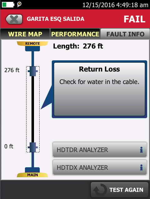 DSX CableAnalyzer displaying cabling faults