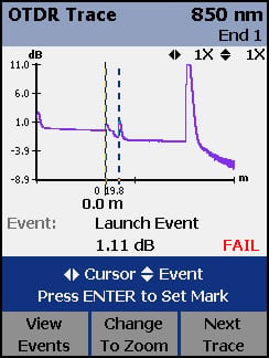 OTDR Trace with Bad Spice Half Way Results
