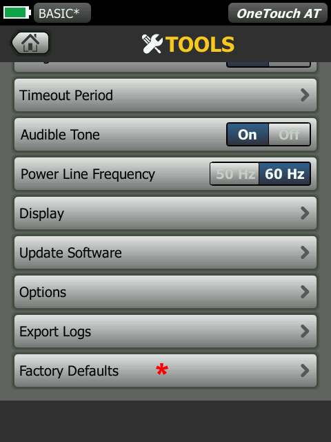 OneTouch AT Factory Defaults Option