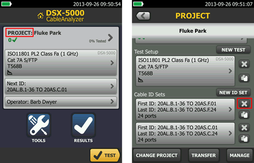 DSX CableAnalyzer Delete Cable ID List