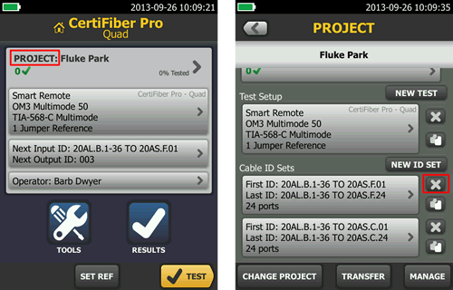 Fluke Networks CertiFiber Pro Delete Cable ID list