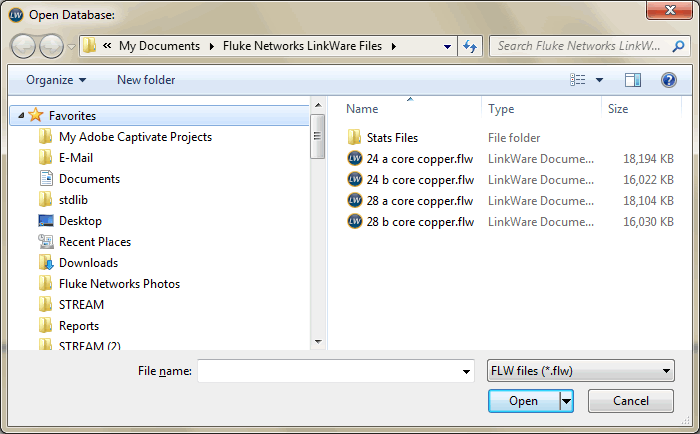 LinkWare Open Database Window