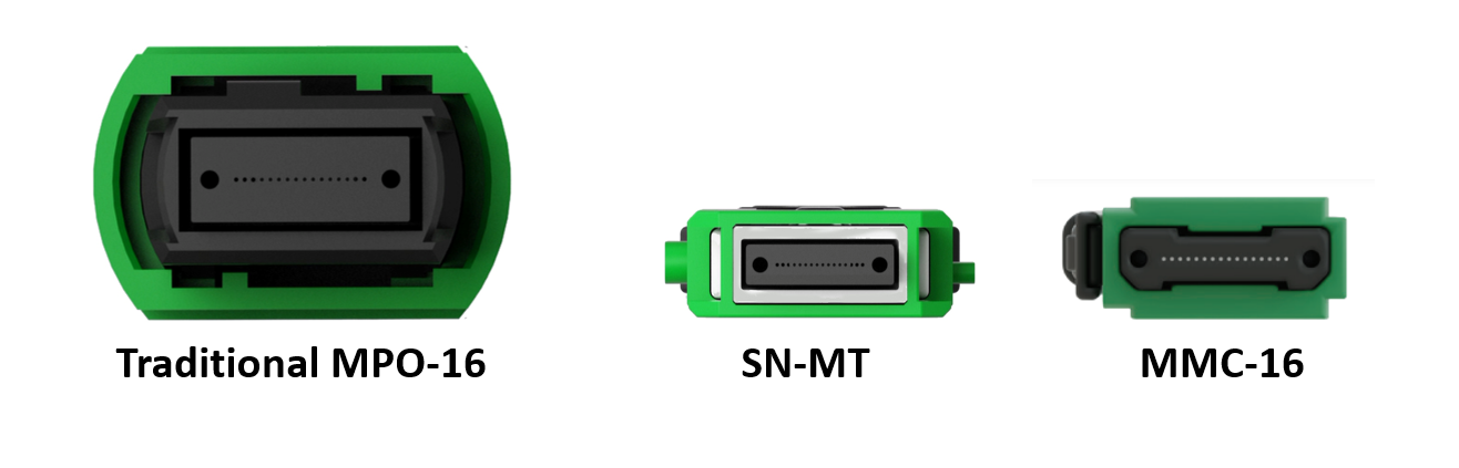 Side-by-side comparison of traditional and VSFF MPO connectors